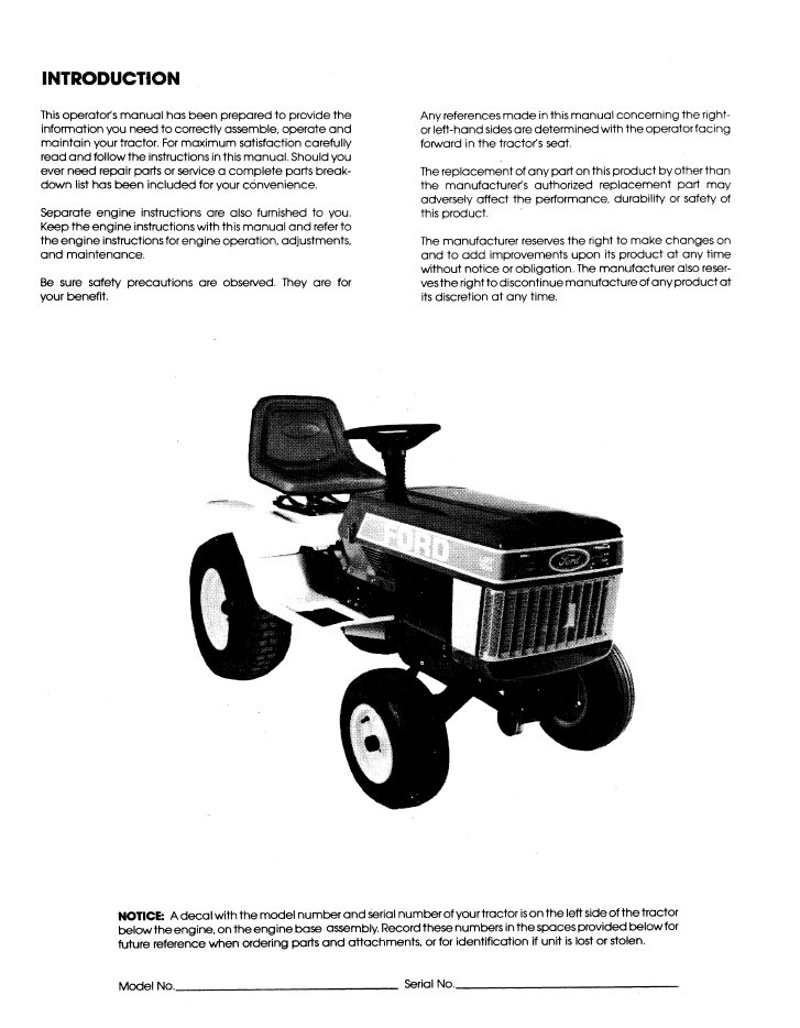 New Holland Ford LGT 12H Garden Tractor Manual 42001211 PDF