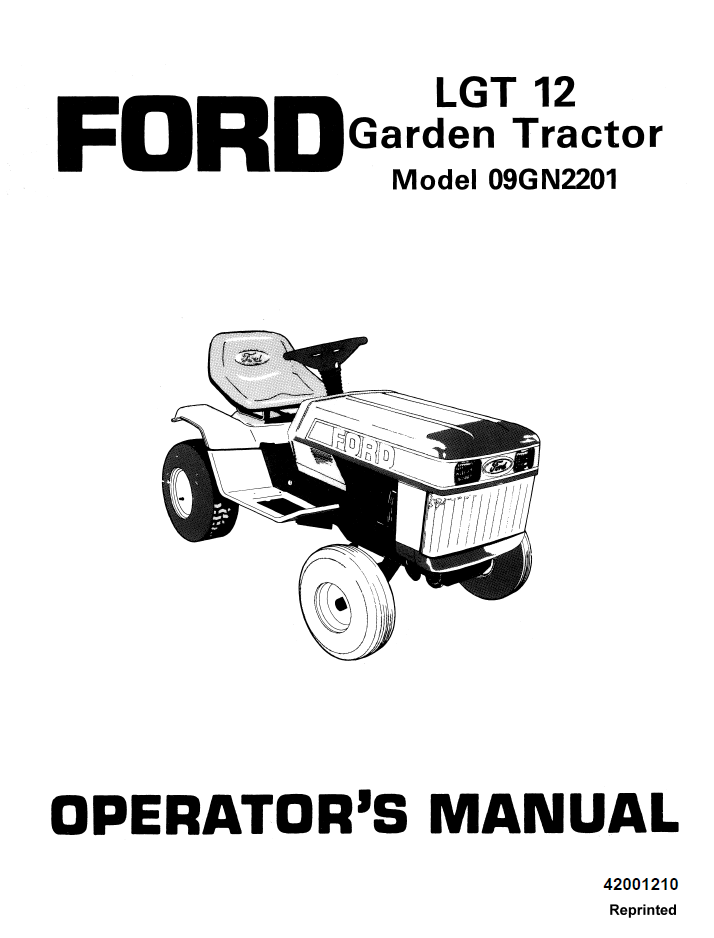 New Holland Ford LGT 12 Garden Tractor Operator Manual 42001210