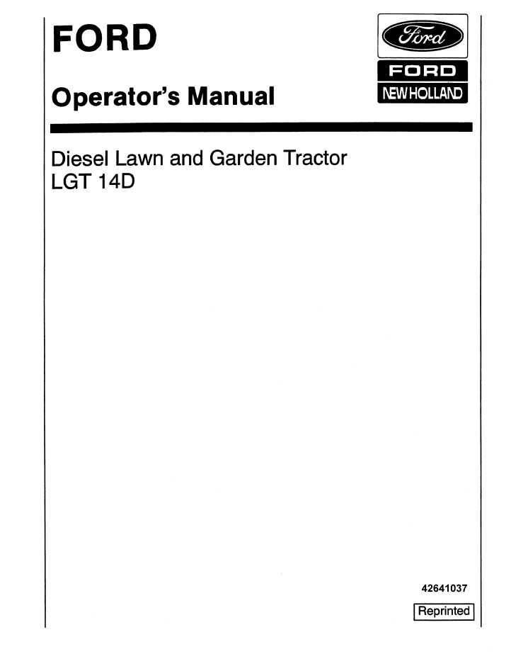 New Holland Ford LGT 14D Diesel Lawn Tractor Manual 42641037 PDF