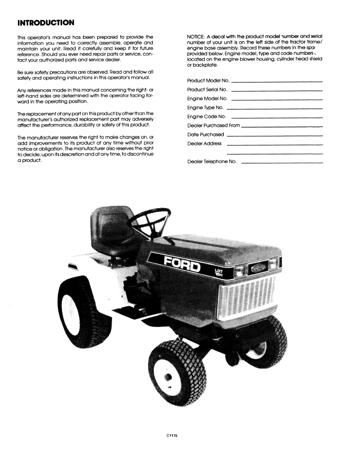 New Holland Ford LGT 14H LGT 18H Garden Tractor Manual 42641420