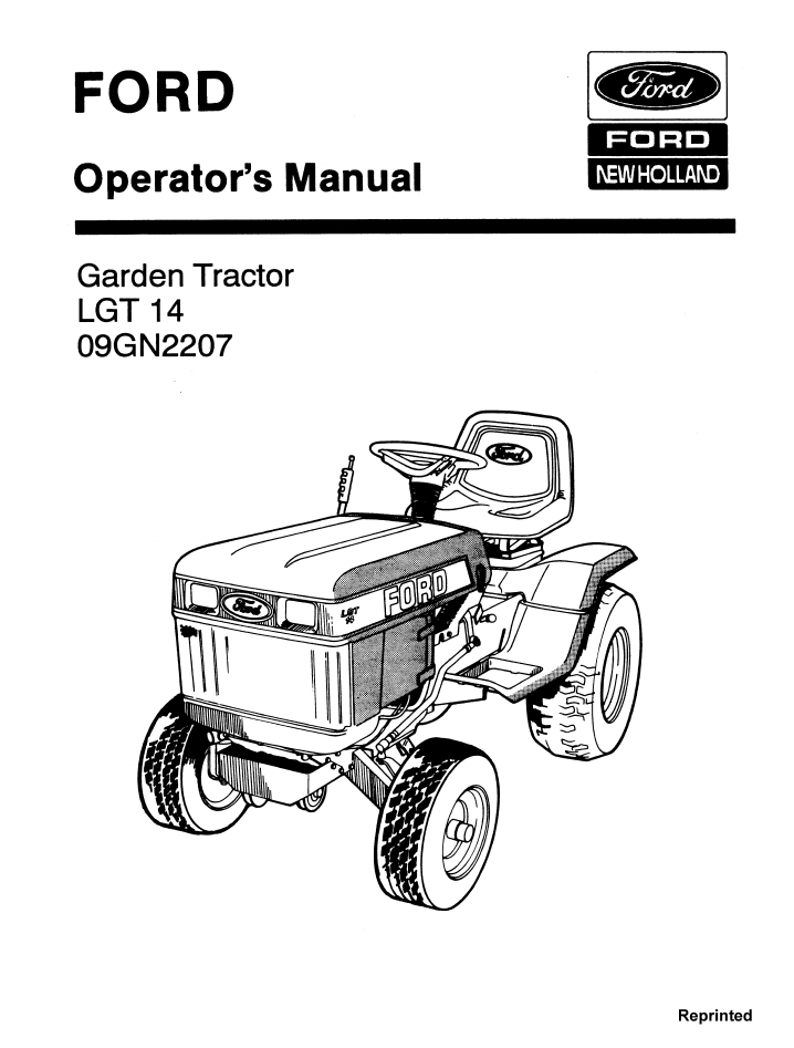 New Holland Ford LGT 14 09GN2207 Garden Tractor Manual 42001410