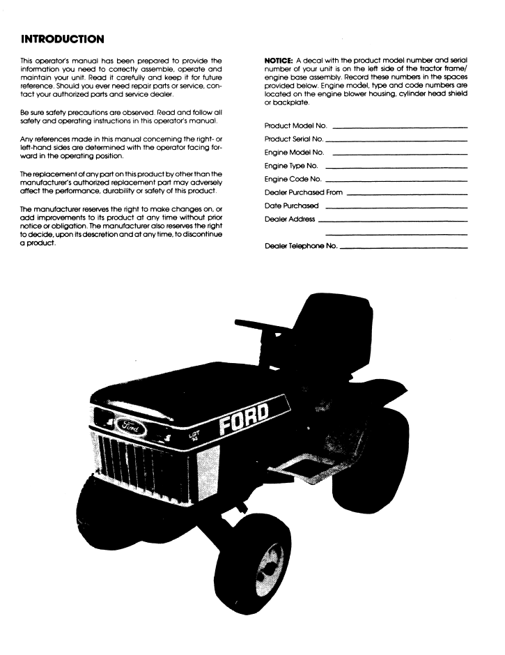 New Holland Ford LGT 14 Garden Tractor Operator Manual 42001410 PDF