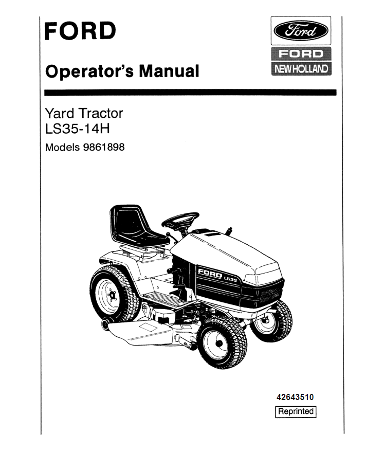 New Holland Ford LS35 14H Yard Tractor Operator's Manual (Pub. No. 42643510)