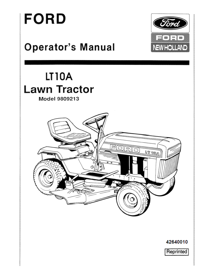 New Holland Ford LT10A Lawn Tractor Operator Manual 42640010 PDF