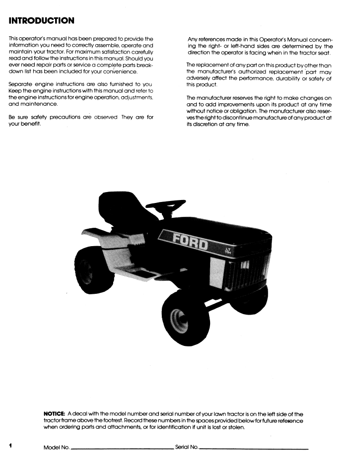 New Holland Ford LT11H Lawn Tractor Manual 42001300 PDF