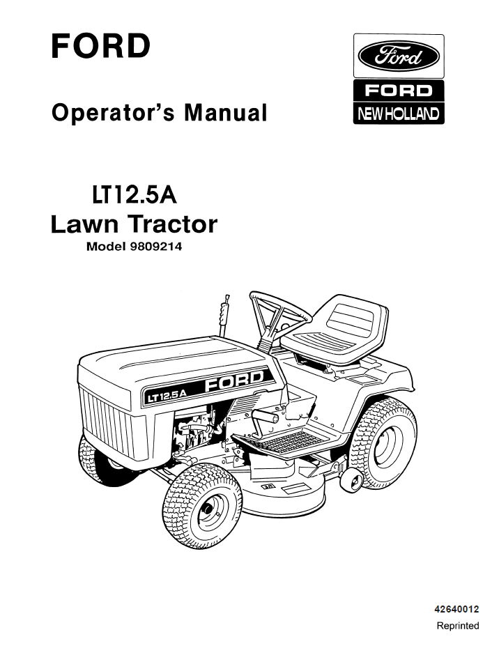 New Holland Ford LT12.5A Lawn Tractor Operator Manual 42640012 PDF