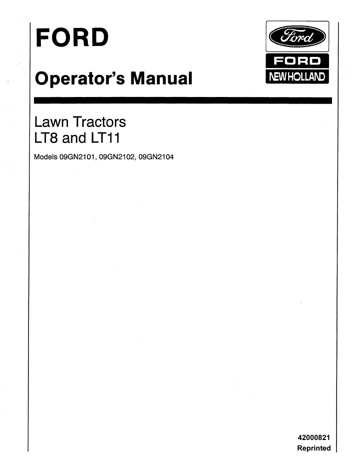 New Holland Ford LT8 & LT11 Tractor Operator Manual 42000821