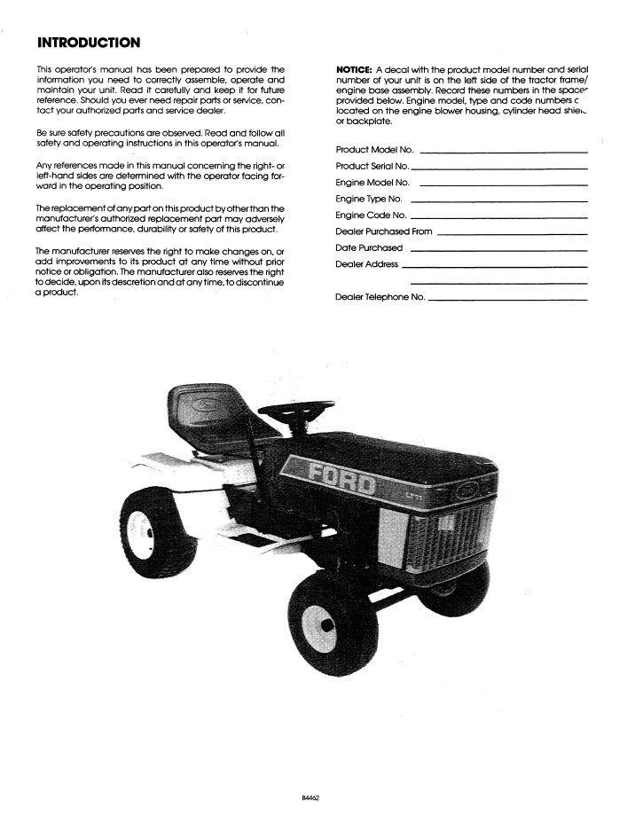 New Holland Ford LT8 LT11 Tractor Operator Manual 42000821 PDF