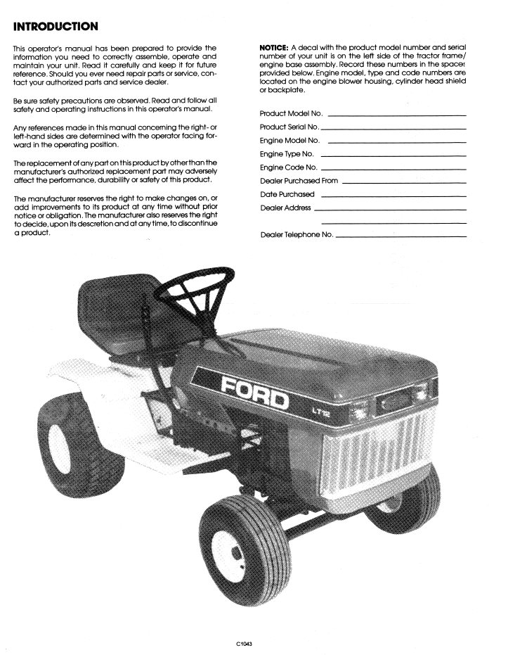 New Holland Ford LT8 LT12 Lawn Tractor Manual 42640820 PDF