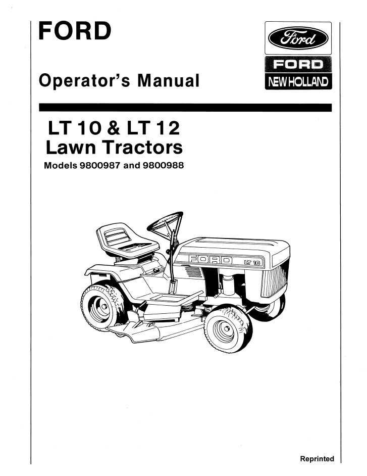 New Holland Ford LT 10 LT 12 Lawn Tractor Operator Manual 42001221