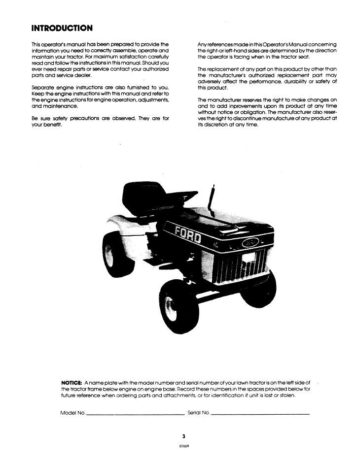 New Holland Ford LT 11H Lawn Tractor Operation Guide 42001113