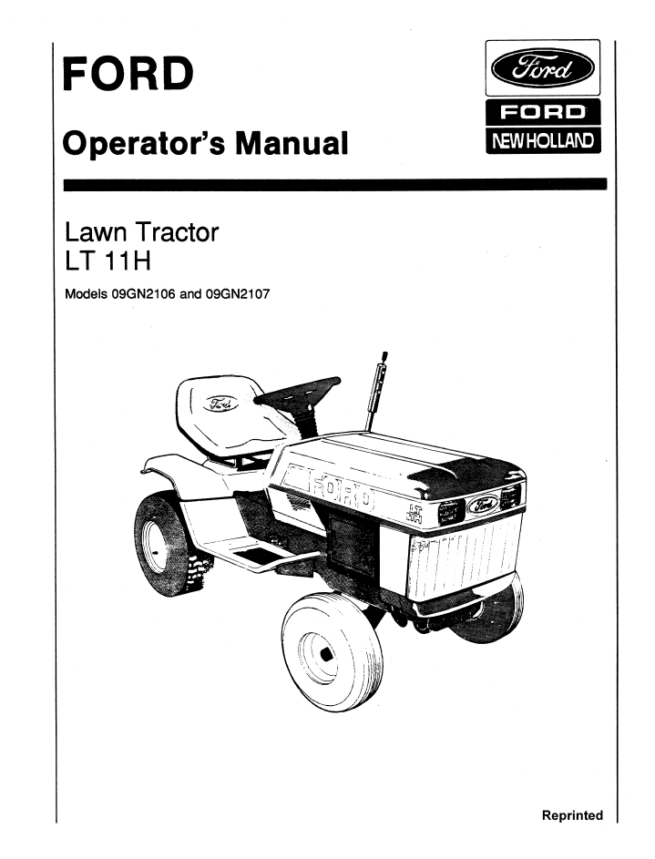 New Holland Ford LT 11H Lawn Tractor Operator Manual 42001113