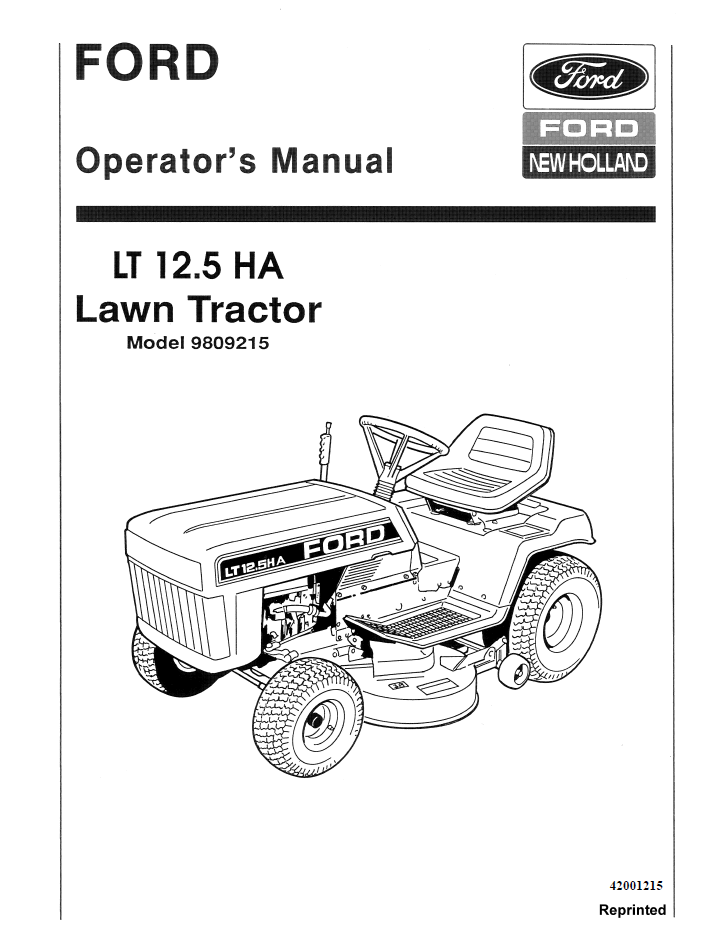 New Holland Ford LT 12.5HA Lawn Tractor Operator Manual 42001215