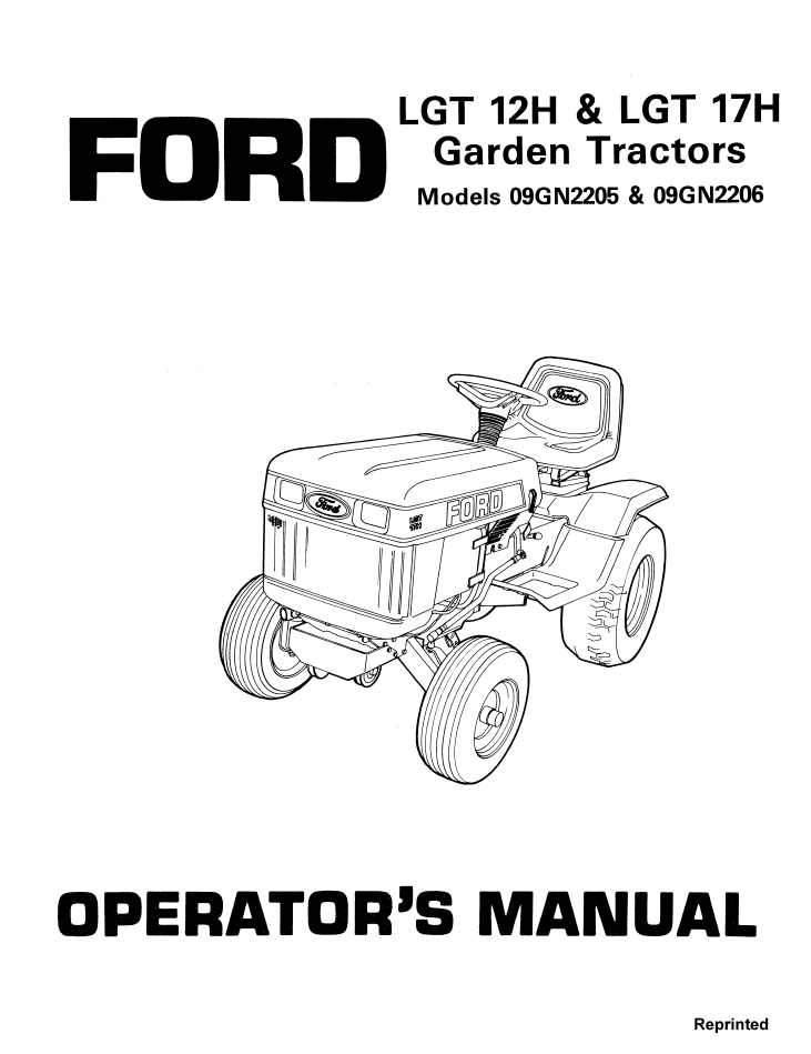 New Holland Ford LT 12H LGT 17H Garden Tractor Manual 42001220