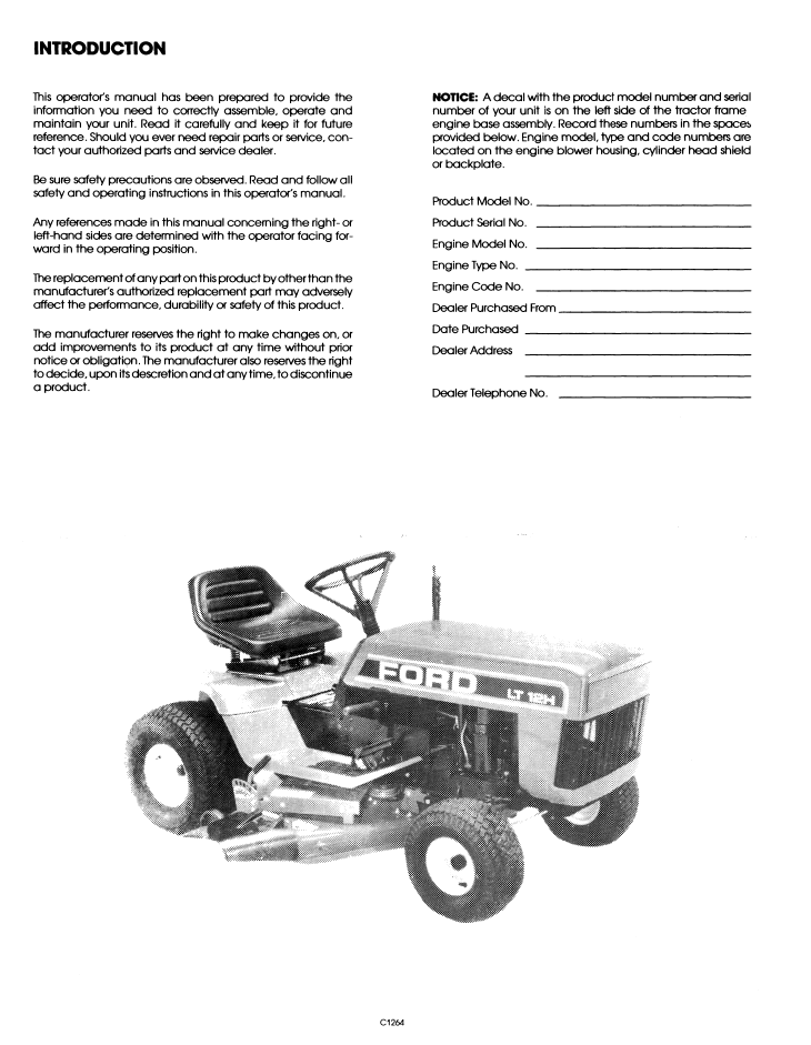 New Holland Ford LT 12H Lawn Tractor Manual 42001214 PDF