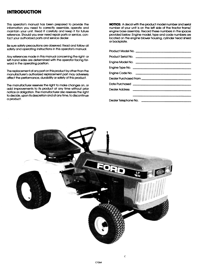 New Holland Ford LT 12H Lawn Tractor Manual 42641065 PDF