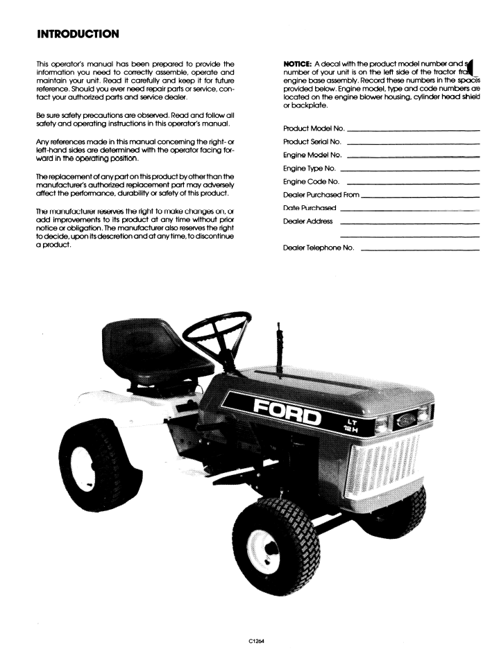New Holland Ford LT 12H Lawn Tractor Manual PDF 42641210