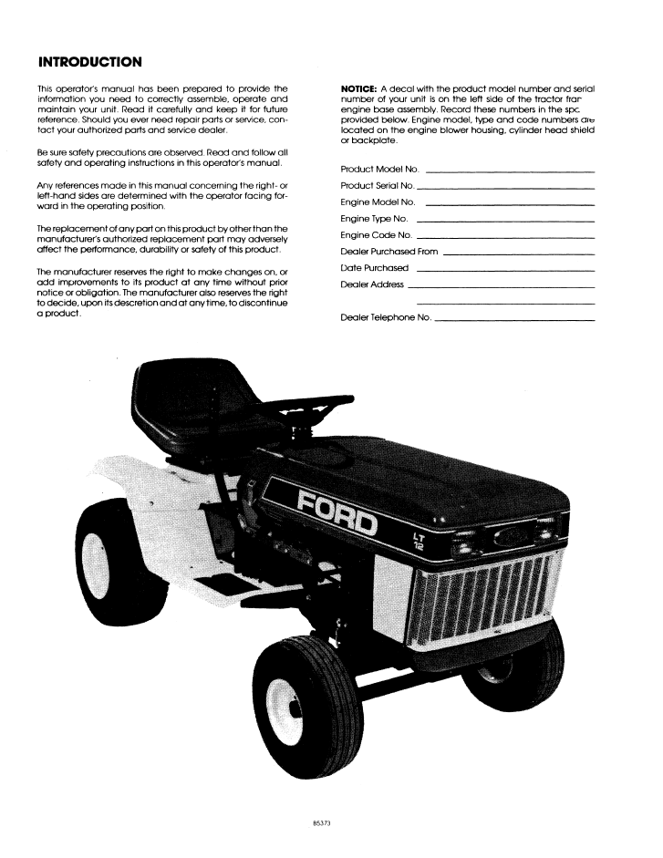 New Holland Ford LT 12 Lawn Tractor Manual 42001213 PDF