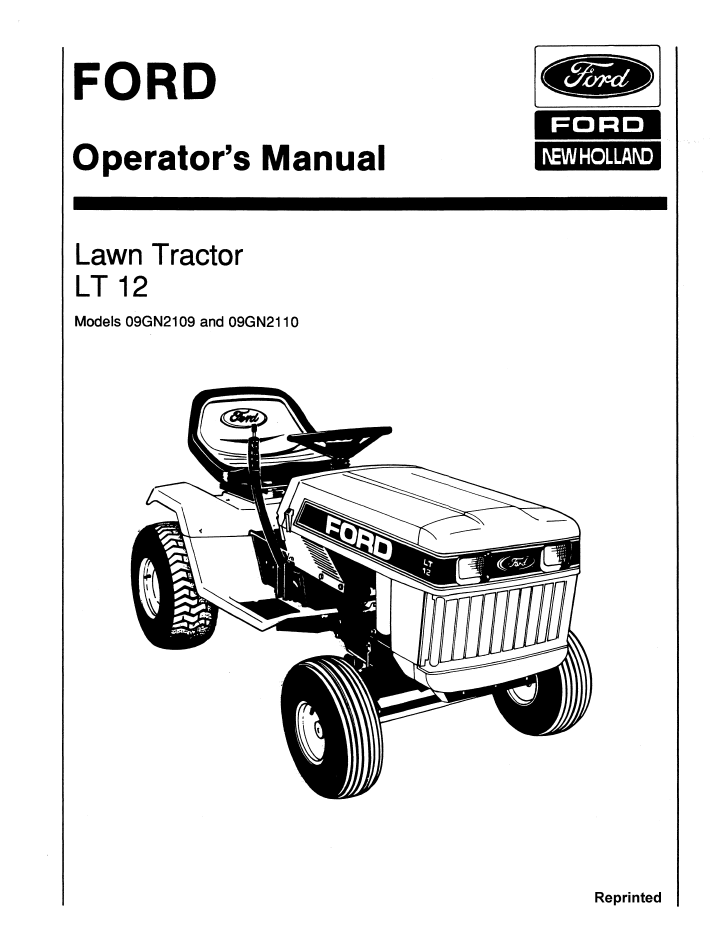 New Holland Ford LT 12 Lawn Tractor Operator Manual 42001213