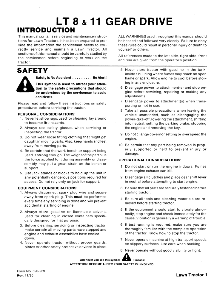 New Holland Ford LT 8 & 11 Lawn Tractor Repair Manual 40210150 PDF