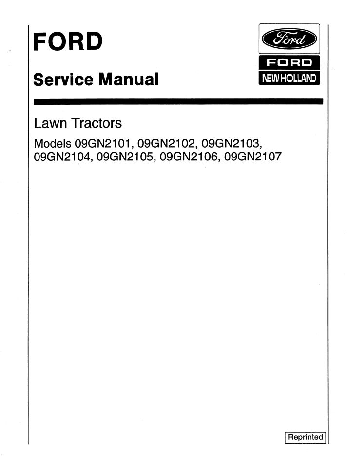New Holland Ford LT 8 & 11 Lawn Tractor Service Manual 40210150