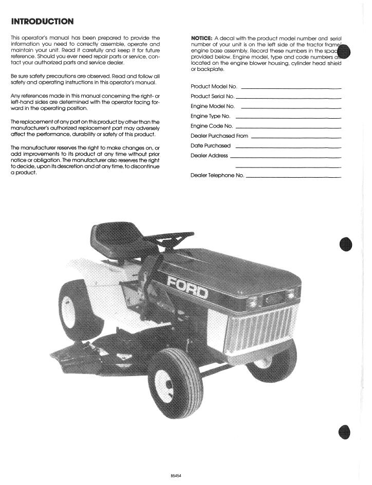New Holland Ford LT 8 Lawn Tractor Manual 42000810 PDF