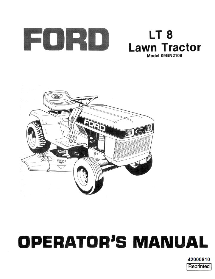 New Holland Ford LT 8 Lawn Tractor Operator Manual 42000810