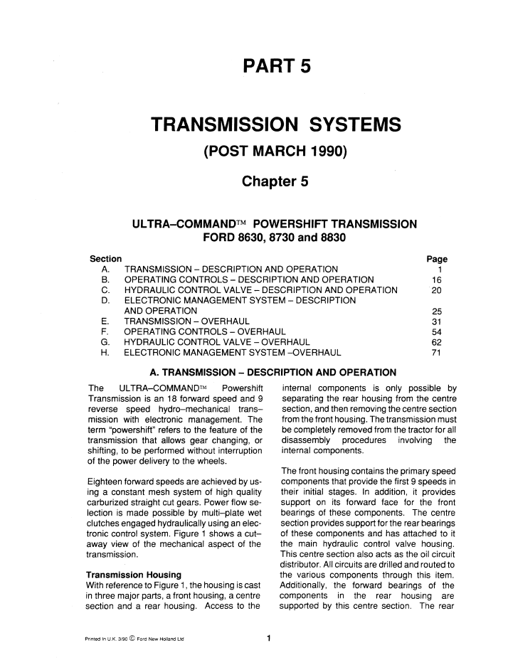 New Holland Ford Powershift Transmission Repair Manual 40863030 PDF