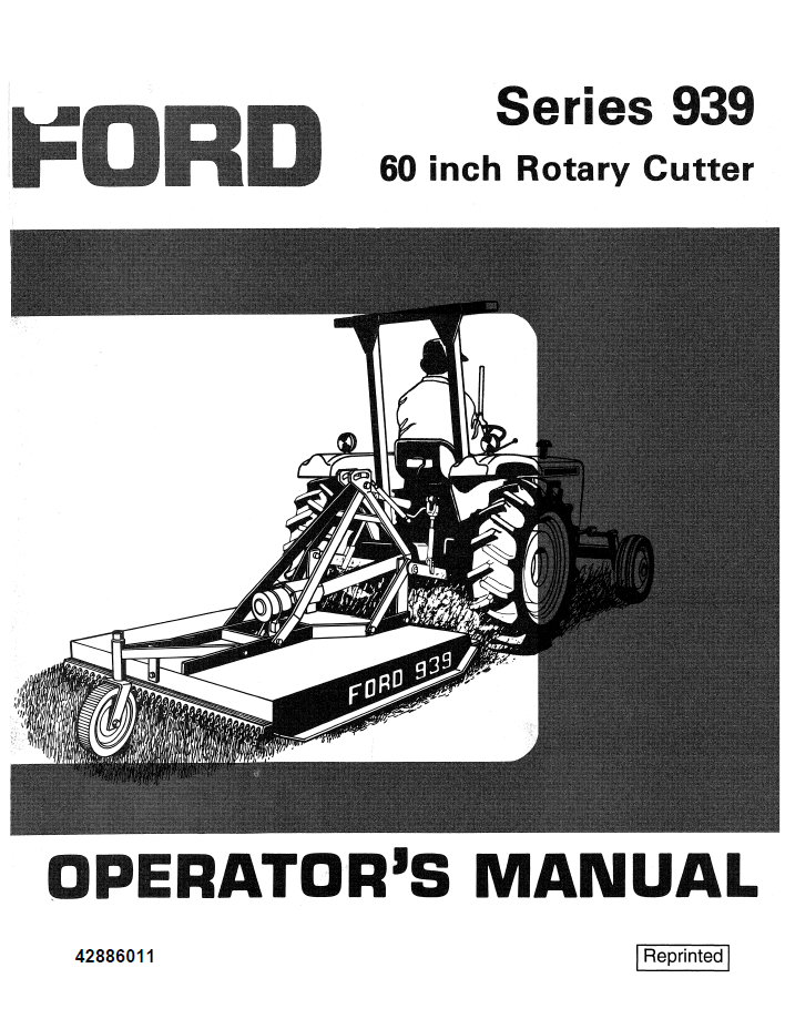 New Holland Ford SE3916A Series 939 60 Inch Rotary Cutter Operator Manual (42886011 PDF)