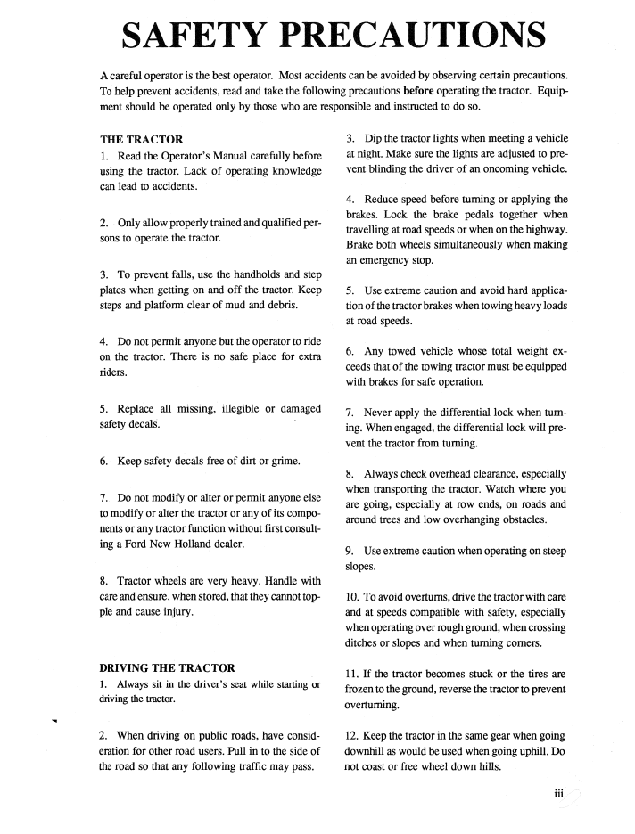 New Holland Ford SLE Range Tractor Operator Manual 42564065 PDF