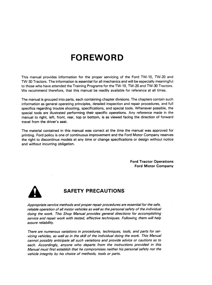 New Holland Ford TW-10, TW-20, TW-30 Workshop Service Manual 42001030