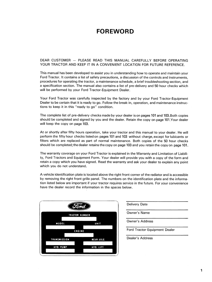 New Holland Ford TW-10 TW-20 Tractor Manual 42001020 PDF
