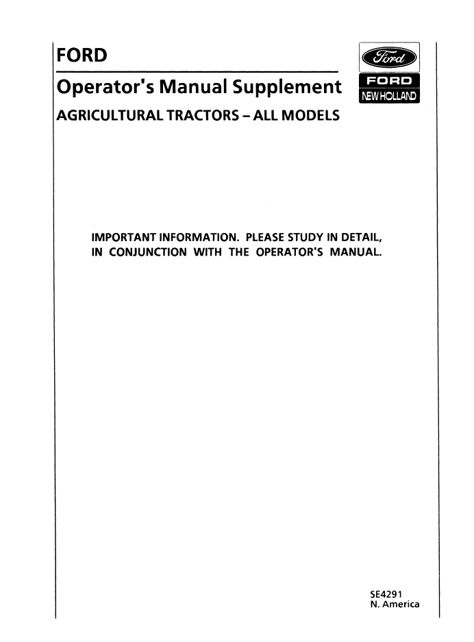 New Holland Ford TW-5 to TW-35 Tractor Operator Manual 42000541 PDF