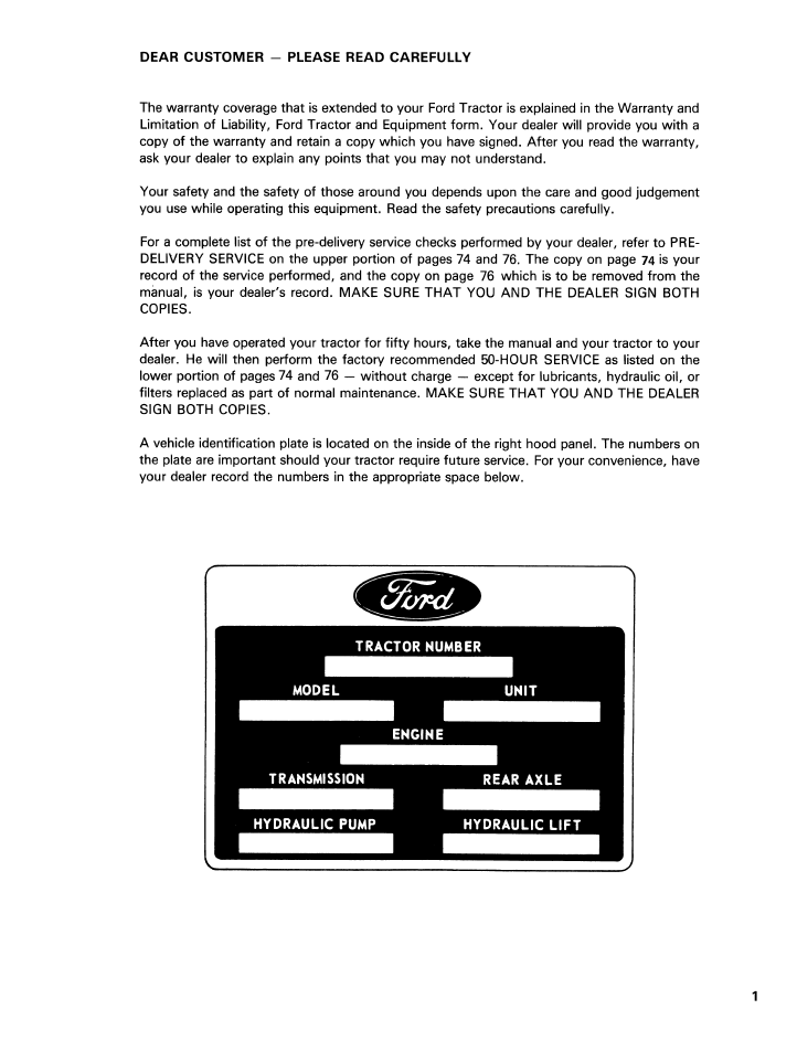 New Holland Ford Tractor Operator Manual 231-545 42023160 PDF