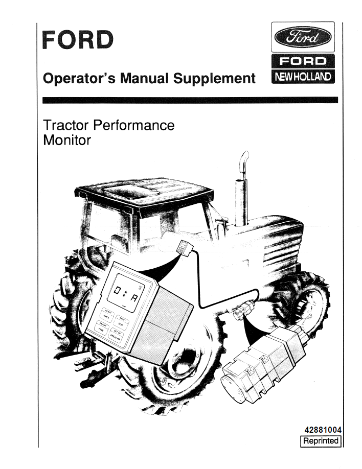 New Holland Ford Tractor Performance Monitor Operator Manual Supplement (42881004 PDF)