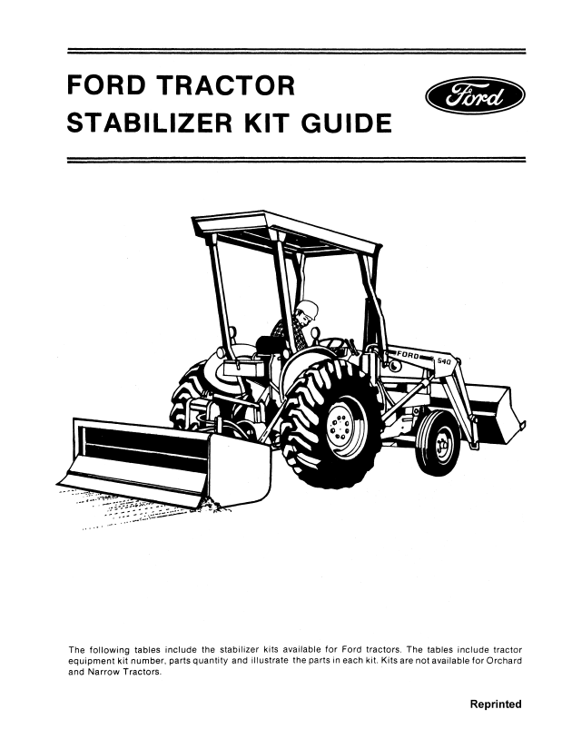 New Holland Ford Tractor Stabilizer Kit Guide Service Manual 41881010