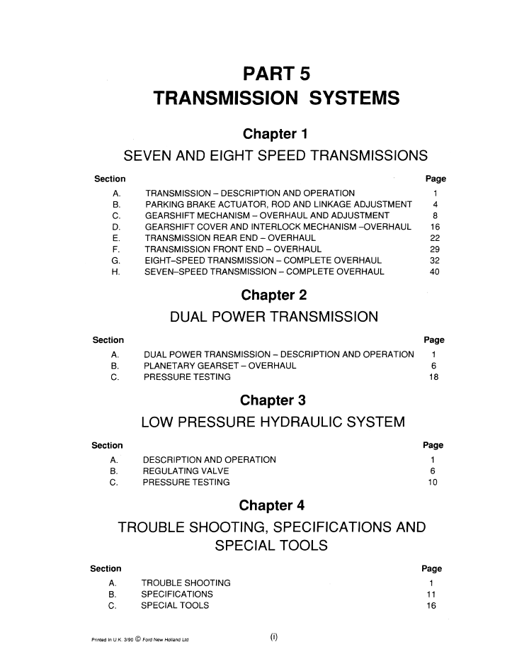 New Holland Ford Ultra-Command Transmission Manual 40863030 PDF