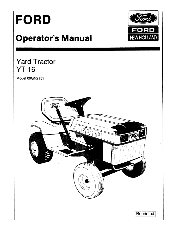 New Holland Ford YT16 Yard Tractor Operator Manual 42001610