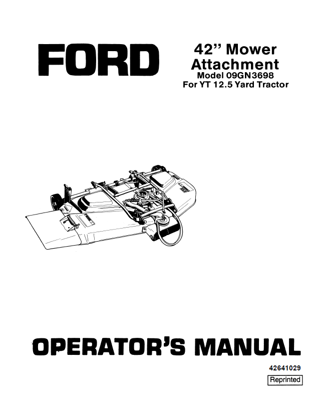 New Holland Ford YT 12.5 42 Mower Attachment Manual 42641029