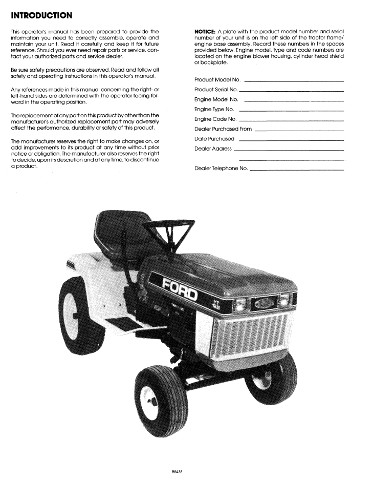 New Holland Ford YT 12.5 Yard Tractor Manual 42001250 PDF