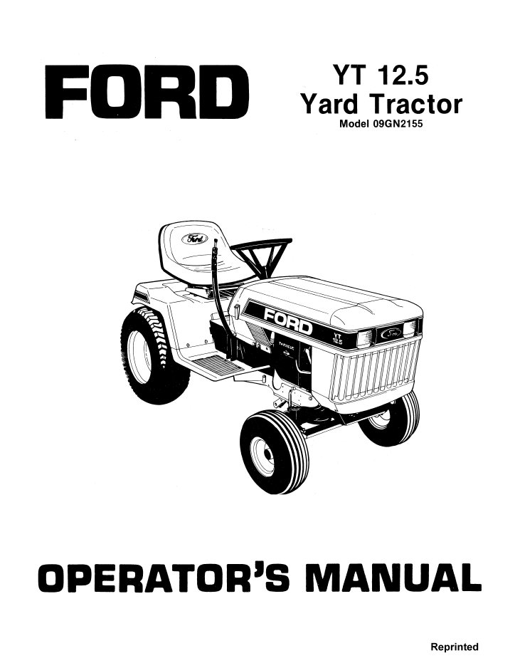 New Holland Ford YT 12.5 Yard Tractor Operator Manual 42001250