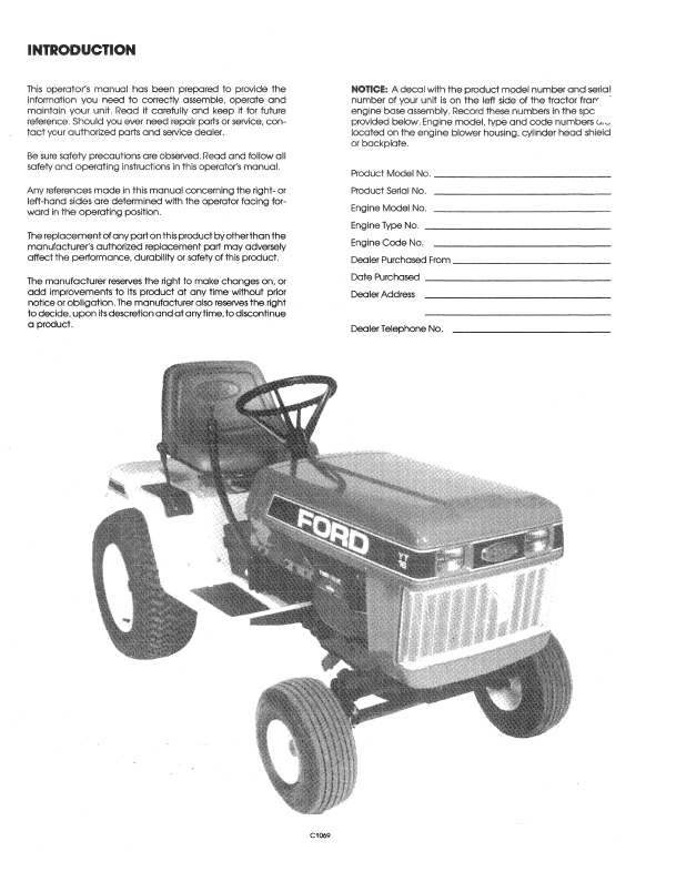 New Holland Ford YT 12.5 and YT 16 Tractor Operator Manual PDF