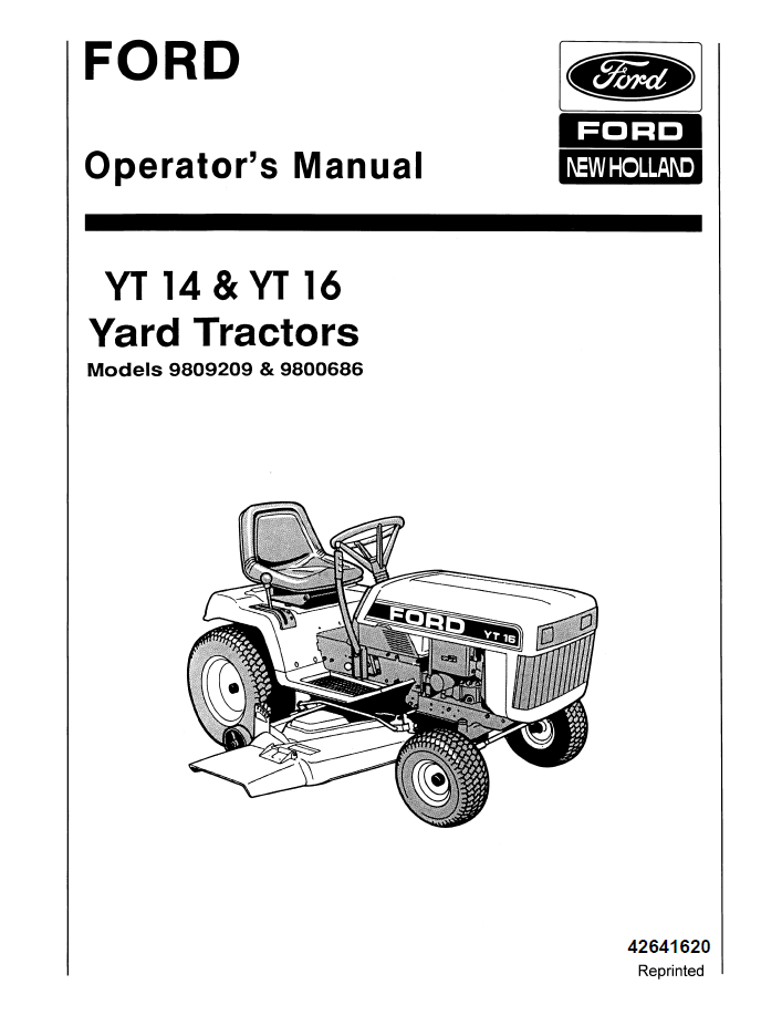 New Holland Ford YT 14 & YT 16 Yard Tractor Operator Manual 42641620 PDF