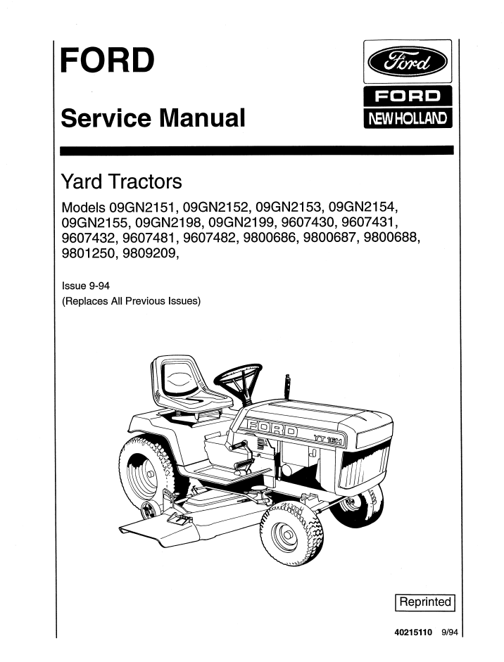 New Holland Ford Yard Tractor Service Manual 40215110 PDF