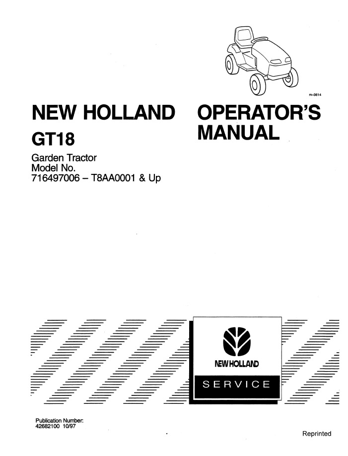 New Holland GT18 Garden Tractor Operator's Manual (Pub. No. 42682100)