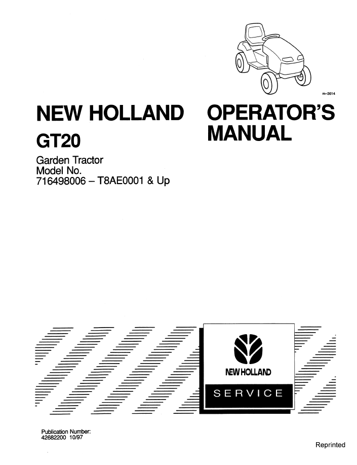 New Holland GT20 Garden Tractor Operator's Manual (Pub. No. 42682200)