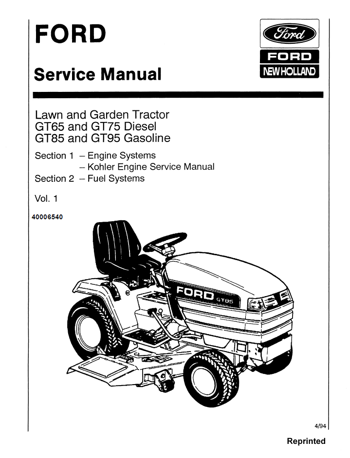 New Holland GT65 GT75 GT85 GT95 Tractor Service Manual 40006540