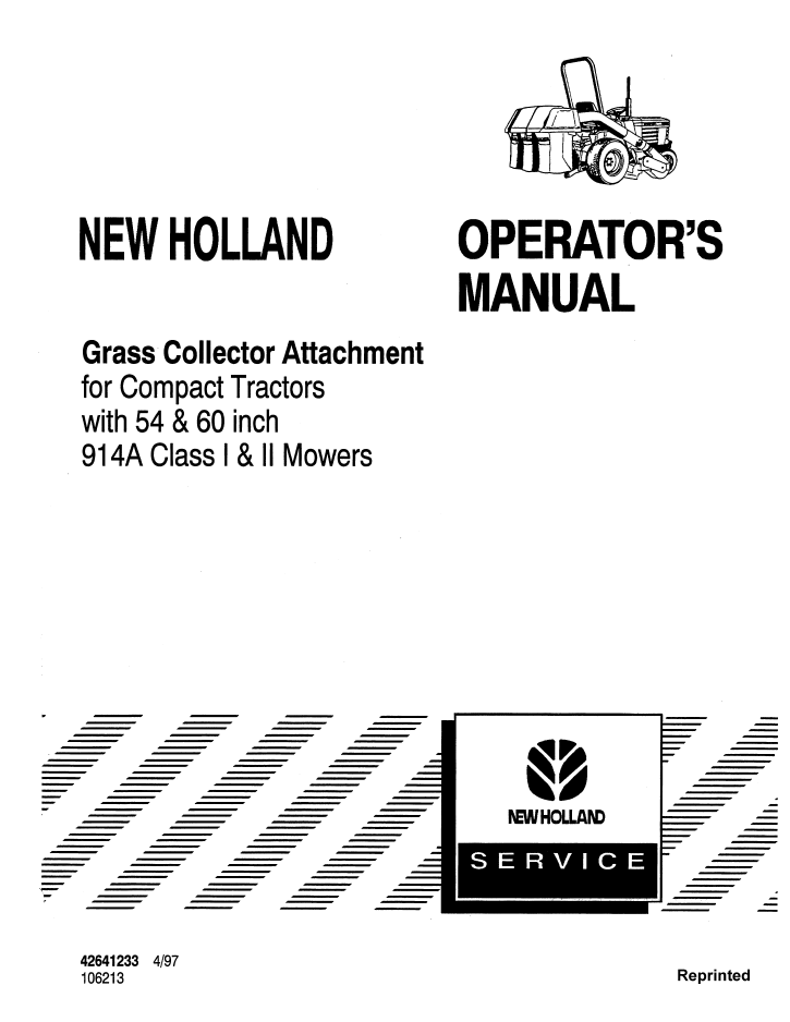 New Holland Grass Collector 914A Mower Operator Manual 42641233