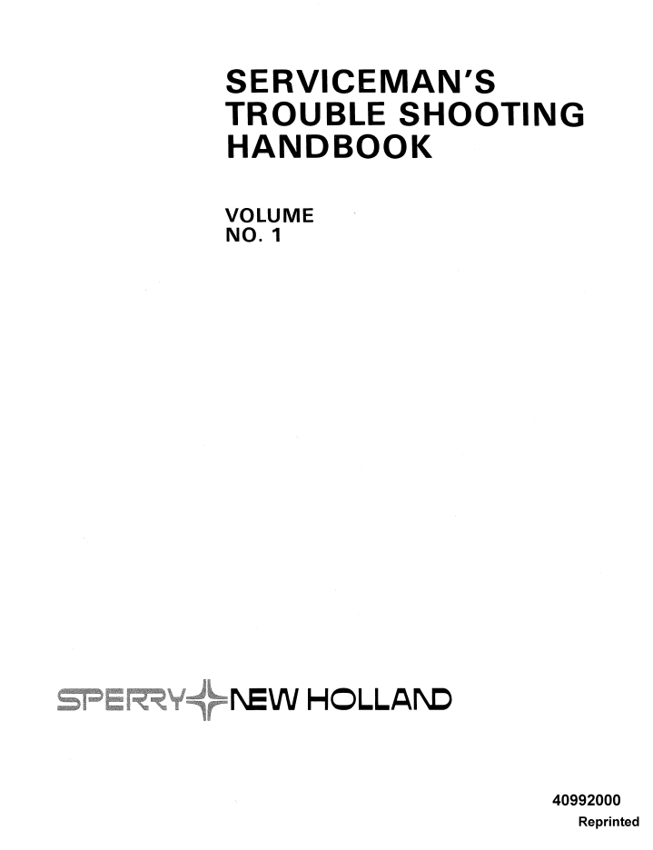 New Holland Handbook Serviceman Vol I Service Repair Manual 40992000