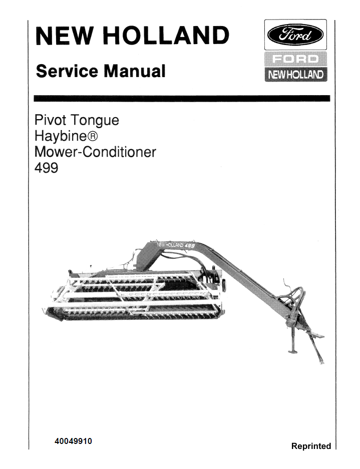 New Holland Haybine 499 Mower Conditioner Service Manual 40049910 PDF